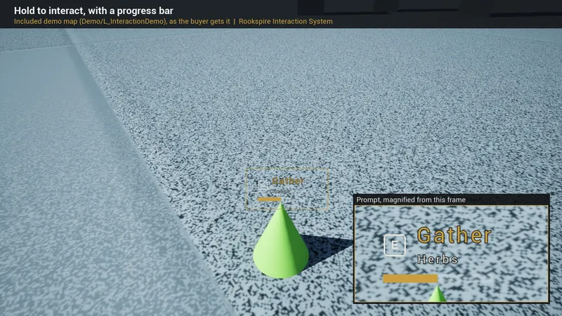 Mappa demo inclusa: tieni premuto per raccogliere, con una barra di avanzamento
