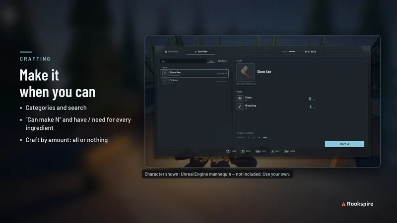 A página de crafting